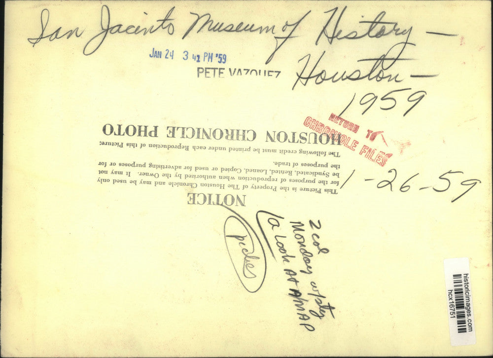 1959 Press Photo A Look at a Map in the San Jacinto Museum of History, Texas