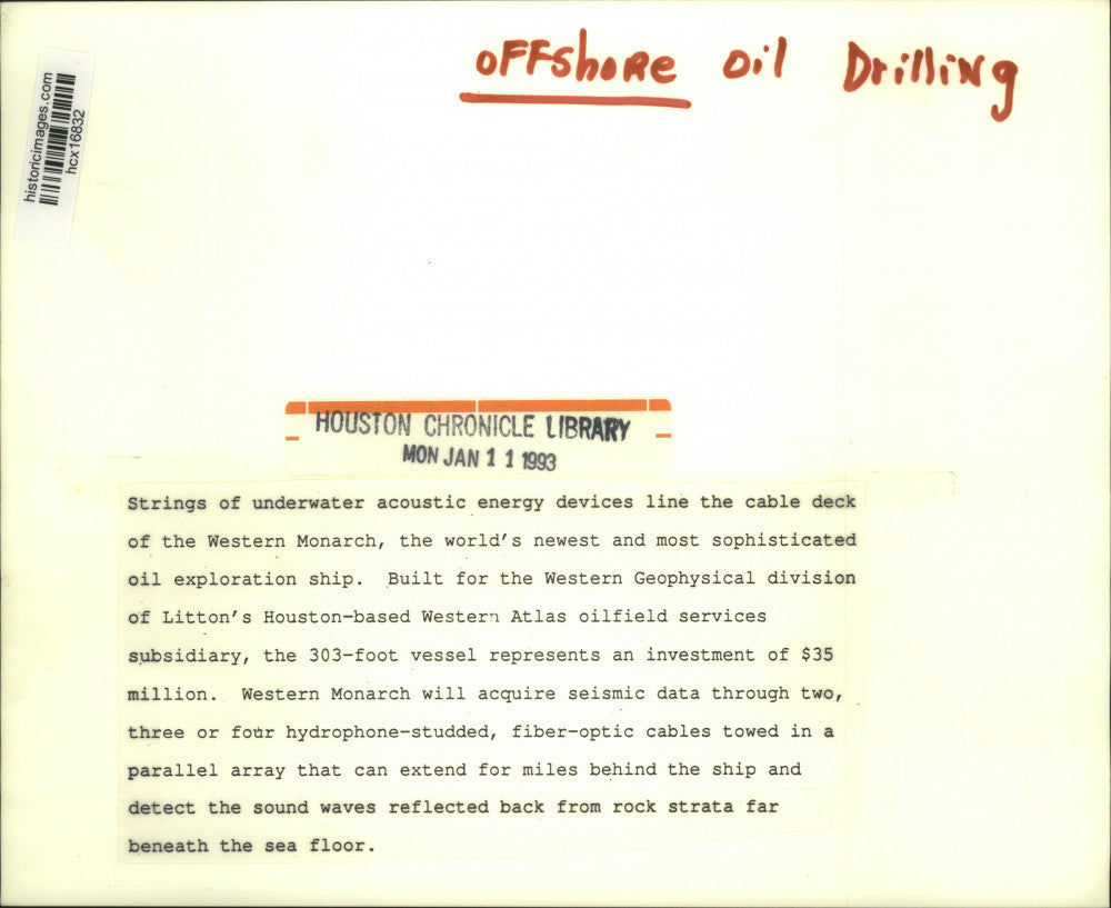 1993 Press Photo Energy Devices on Western Monarch, Oil Exploration Ship, Texas