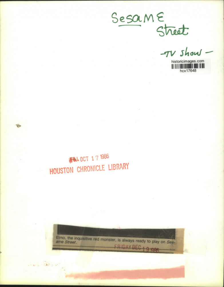 1986 Press Photo Elmo appears on Sesame Street television show - hcx17648