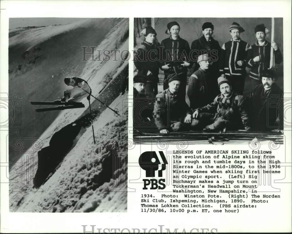 1986 Press Photo Legends of American skiing shown on PBS television show- Historic Images