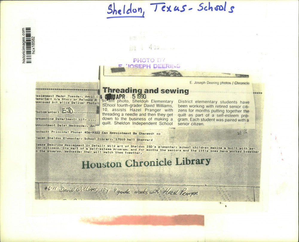 1990 Press Photo Student David Williams Works With Hazel Pranger, Sheldon, Texas