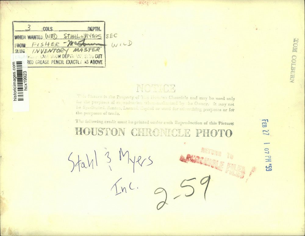 1959 Press Photo Inventory Master at Stahyl and Myers, Incorporated, Houston