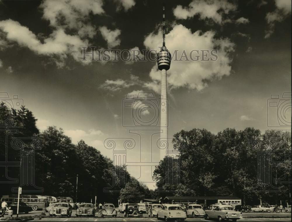 1961 Press Photo Television tower in Stuttgart, Germany with basket - hcx20956