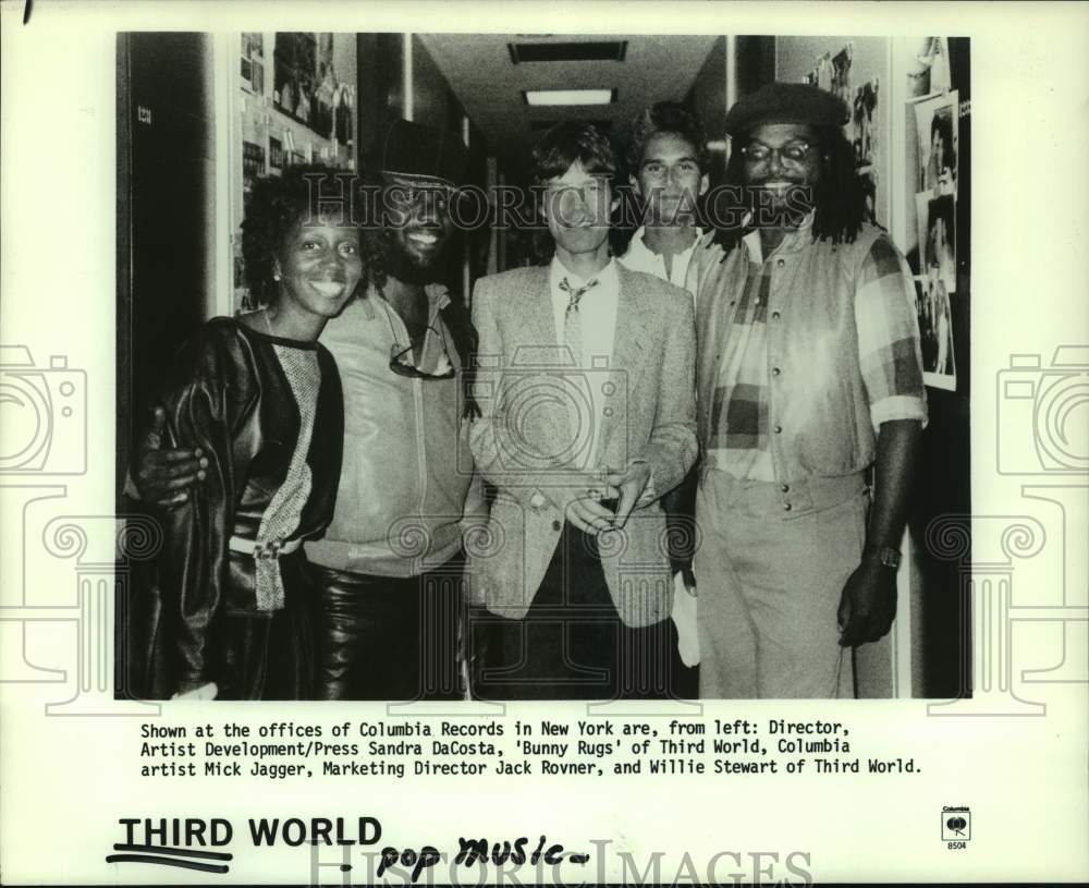 1985 Press Photo Reggae Band Members, Mick Jagger, Columbia Records, New York- Historic Images