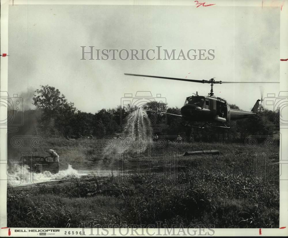 1968 Press Photo Helicopter Helps Put Out Fire, Texas Firemen&#39;s Training School- Historic Images