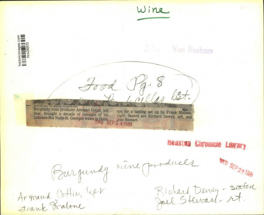 1981 Press Photo Burgundy wine producer Armand Cottin visits Houston for tasting