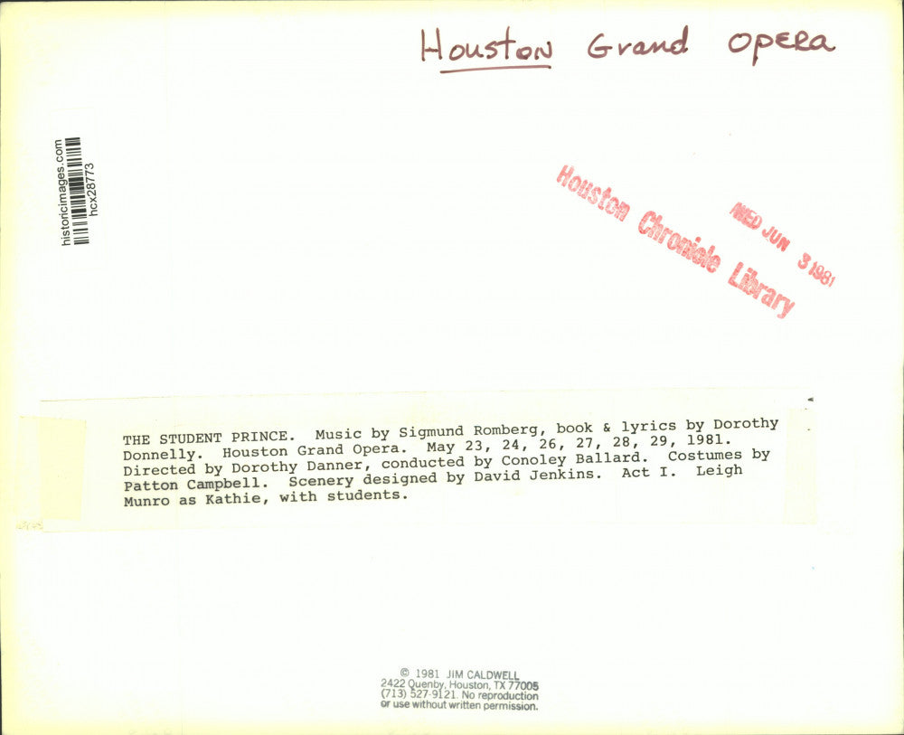 1981 Press Photo Scene from Houston Grand Opera's The Student Prince, Act I