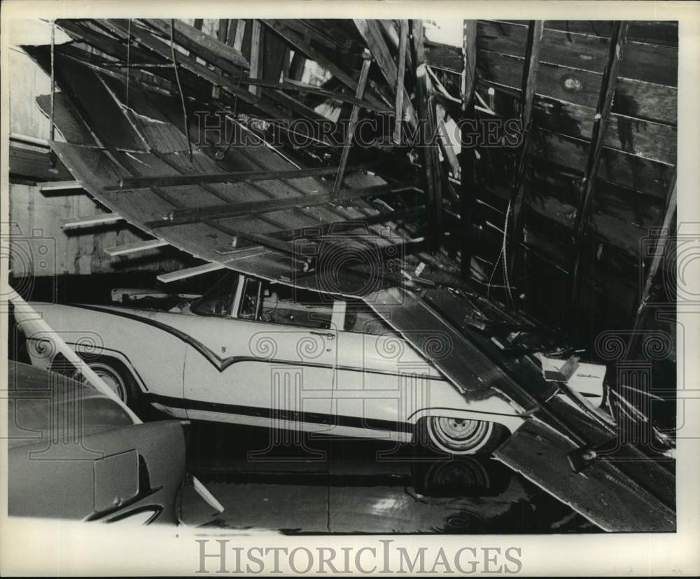 1968 Press Photo Cars Crushed by Debris During Flood in Houston - hcx30960- Historic Images