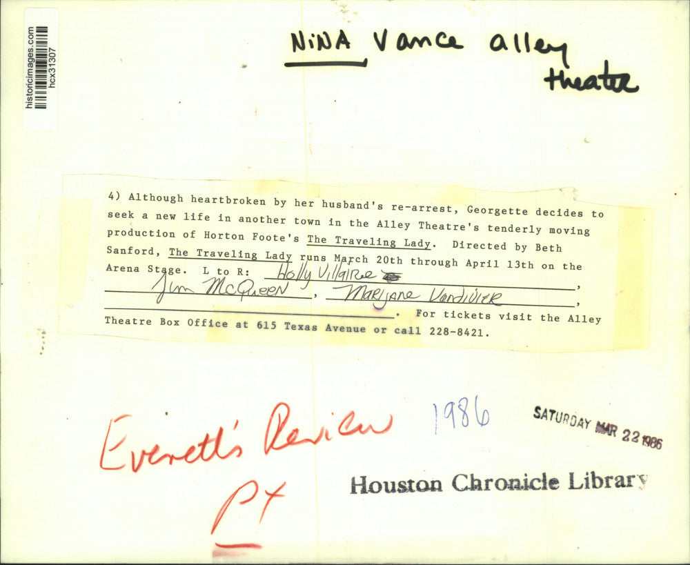 1986 Press Photo Actors in 'The Traveling Lady' at Alley Theatre in Houston