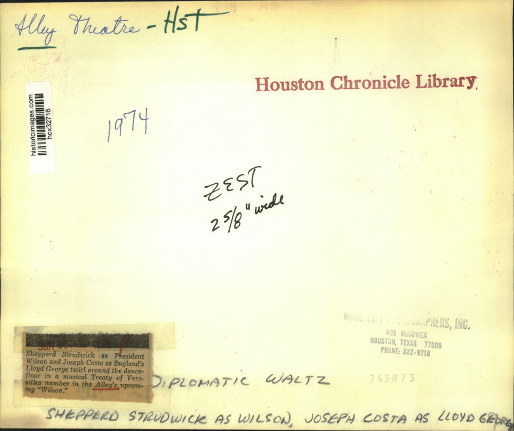 1974 Press Photo Scene from Alley Theater's Production of "Wilson," Houston, TX