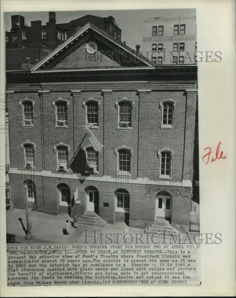 1964 Press Photo Present Day Exterior View of Ford's Theatre Still Remains Same- Historic Images