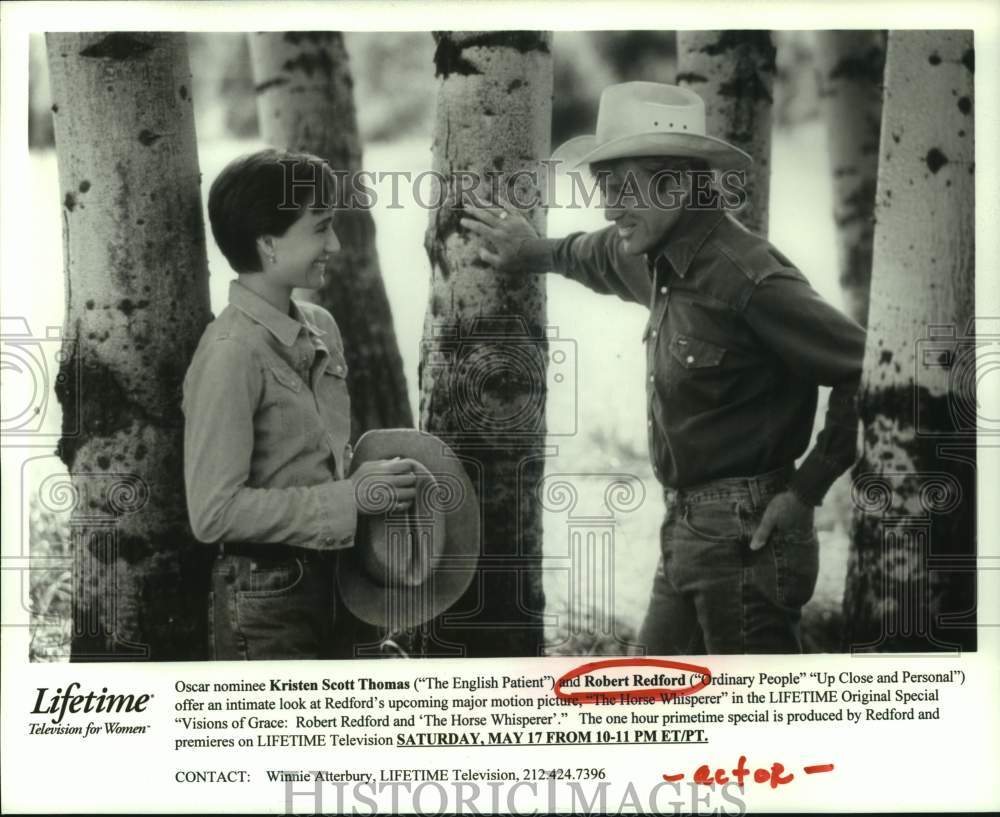 1998 Press Photo Kristen Scott Thomas &amp; Robert Redford - &quot;Visions of Grace&quot;- Historic Images