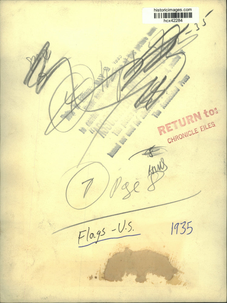 1935 Press Photo Military parade with American flag - hcx42284