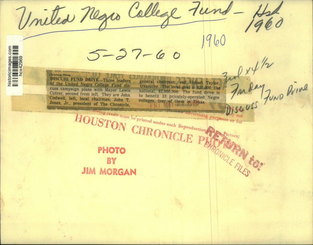 1960 Press Photo Leaders of the United Negro College Fund with Mayor Cutrer