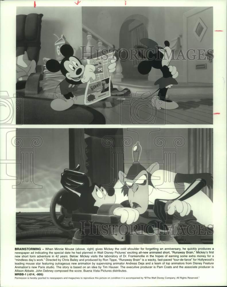 1995 Press Photo Scenes from Walt Disney's "Runaway Brain" with Mickey Mouse- Historic Images
