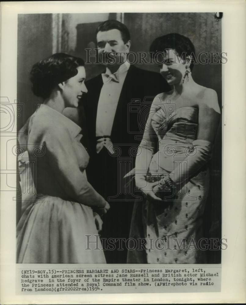 1954 Press Photo Princess Margaret, Jane Russell, Michael Redgrave in London- Historic Images