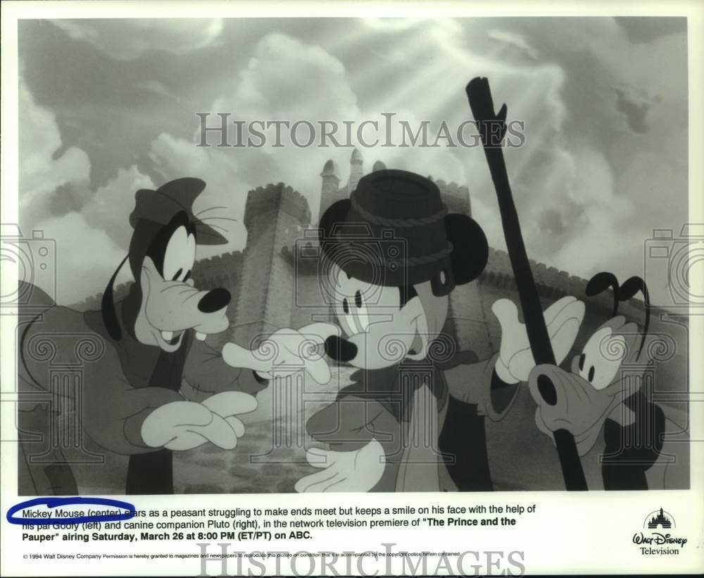 1994 Press Photo Scene from &#39;&quot;The Prince and the Pauper&quot; with Mickey Mouse- Historic Images