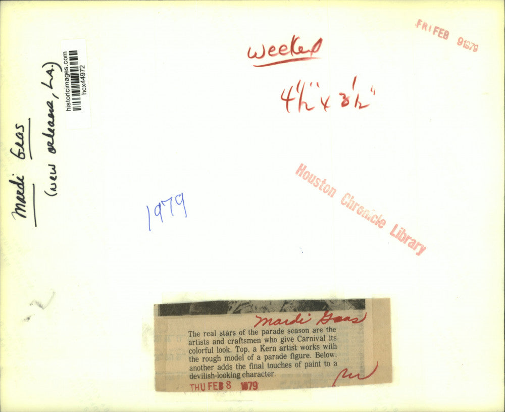 1979 Press Photo Artist creates Mardi Gras parade figure - New Orleans