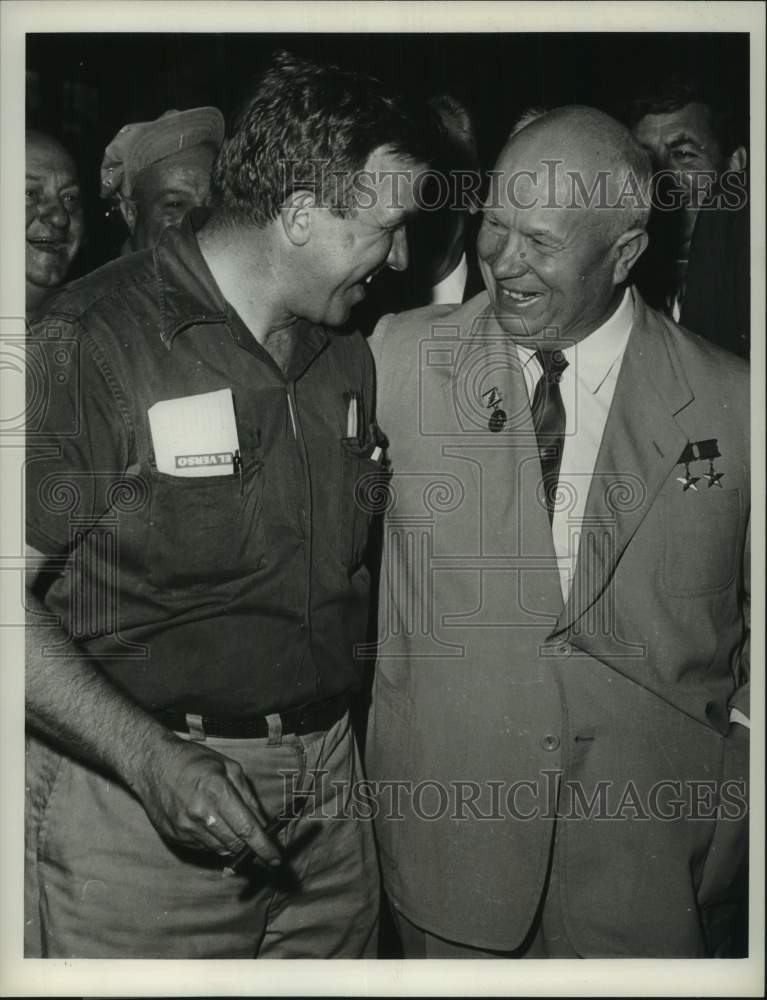 1959 Press Photo Soviet Premier Nikita Khrushchev meets Ken Jackey at PA plant- Historic Images