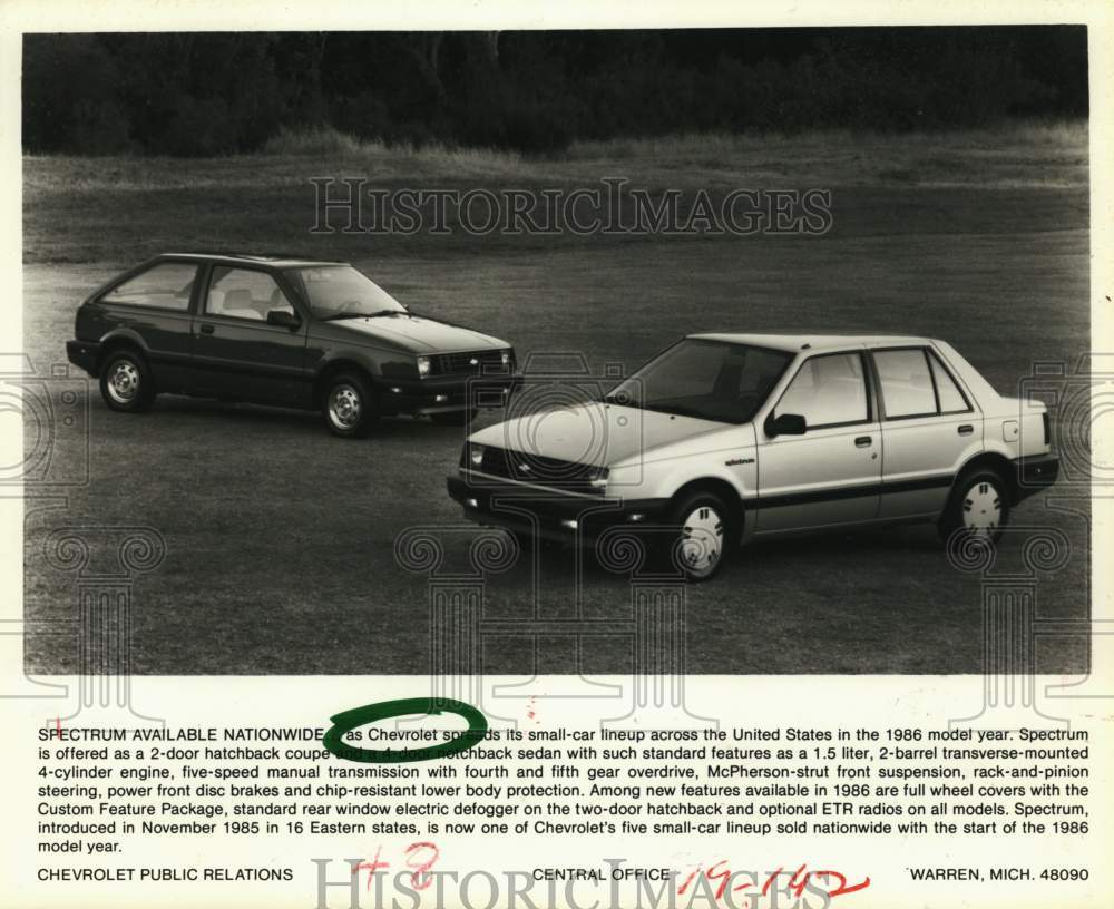 1985 Press Photo 1986 Chevrolet Spectrum is offered as a 2-door hatchback coupe- Historic Images