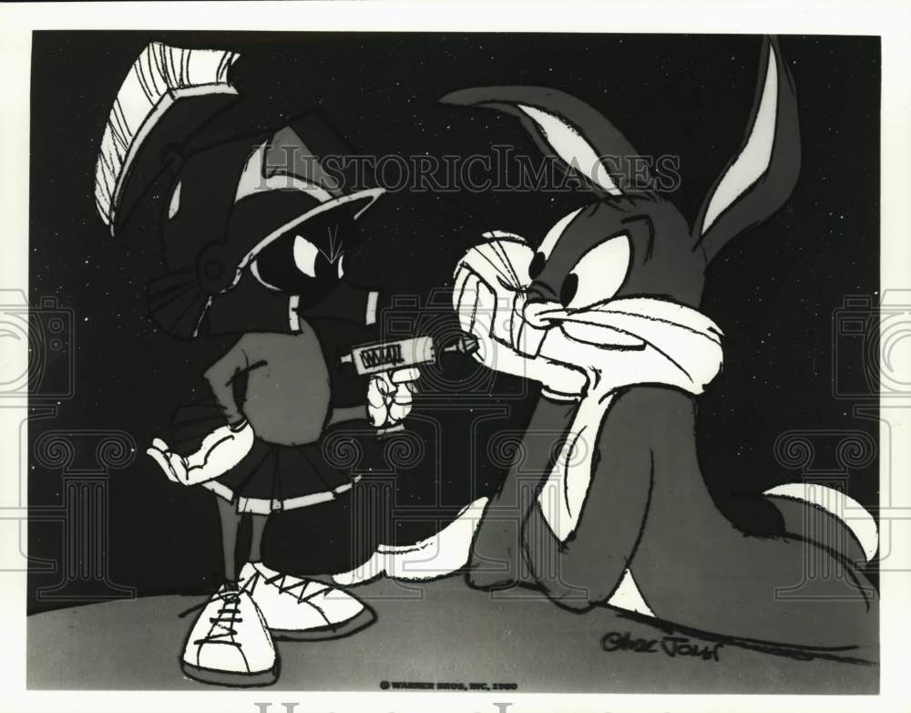 1988 Press Photo Bugs Bunny and Marvin the Martian in animated special on CBS- Historic Images