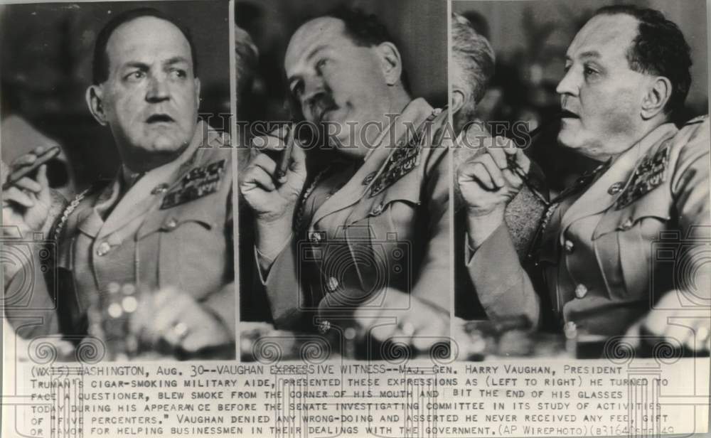 1949 Press Photo Major General Harry Vaughan at Senate Investigating Committee- Historic Images