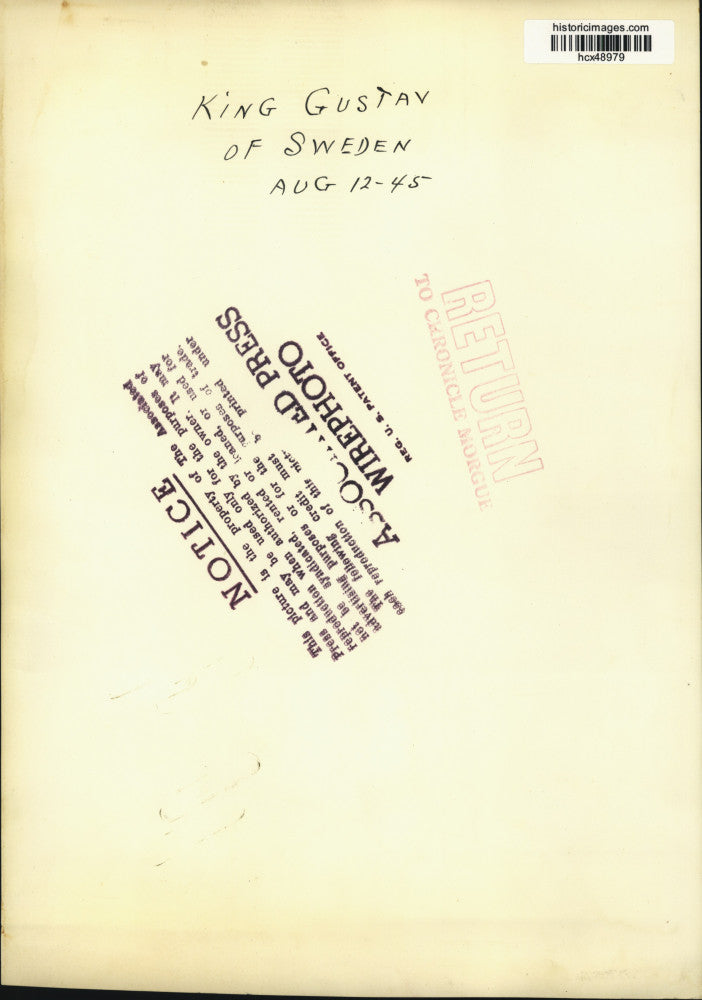 1942 Press Photo King Gustav of Sweden - hcx48979