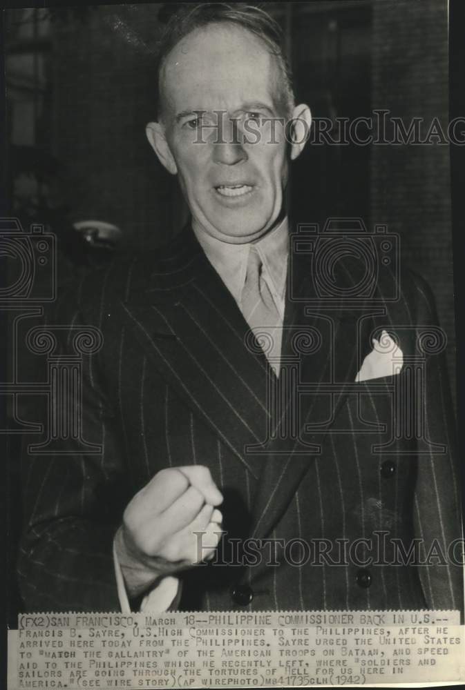 1942 Press Photo Francis Sayre, US Commissioner to Philippines in San Francisco- Historic Images