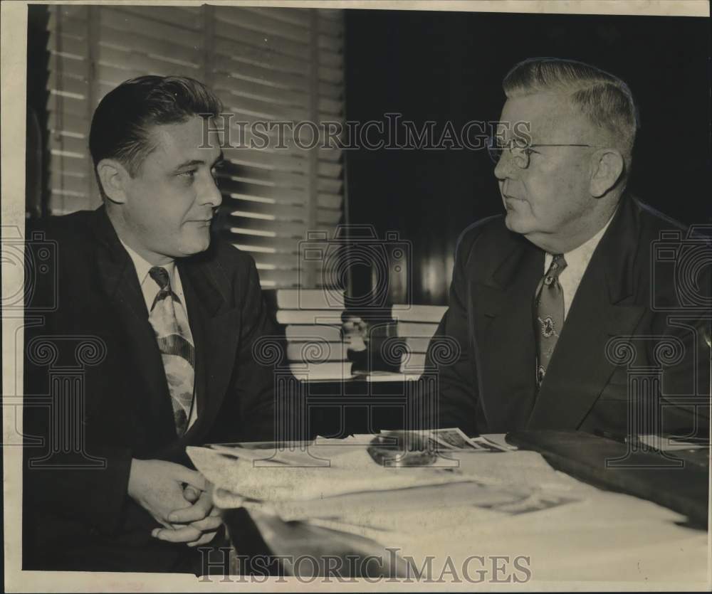 1951 Press Photo Mr. Morrison in discussion with colleague - hcx50624- Historic Images