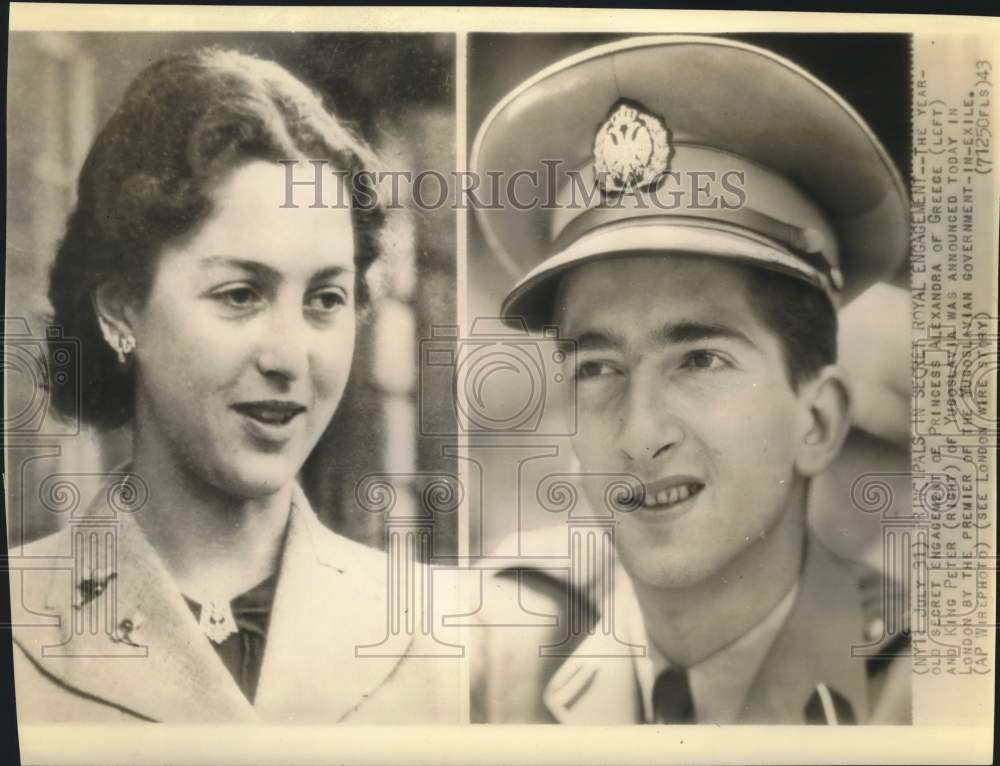 1943 Press Photo Princess Alexandra of Greece &amp; fiance King Peter of Yugoslavia- Historic Images