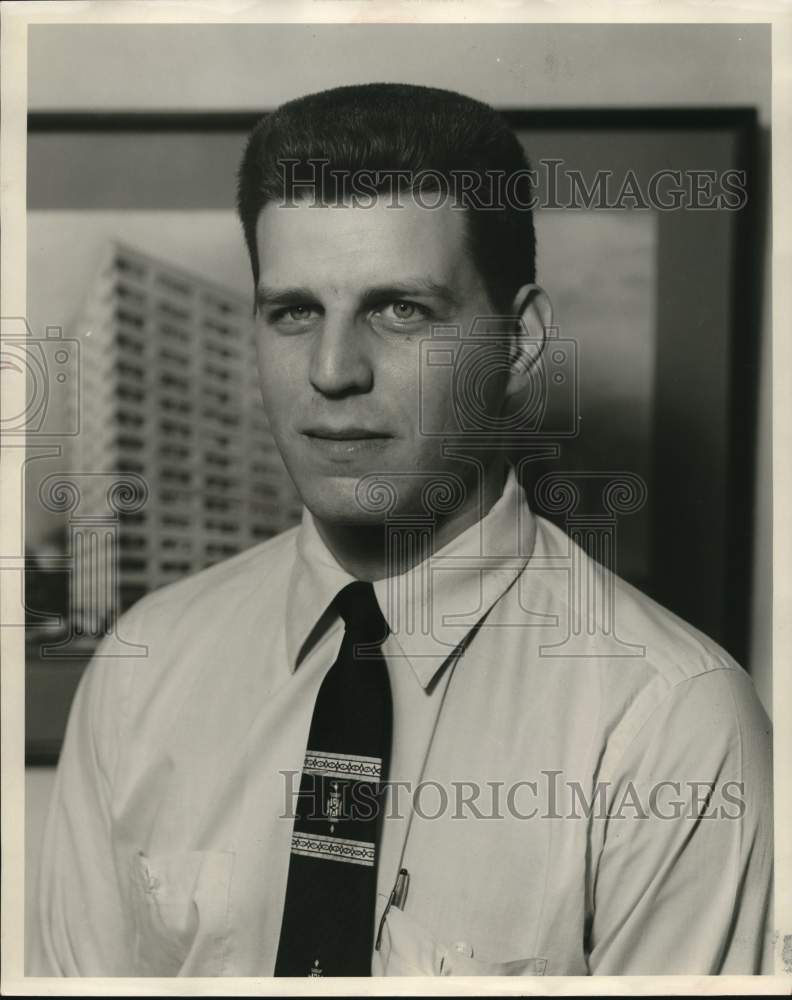 1955 Press Photo Park Towers Apartments manager John Sommers - hcx52809- Historic Images