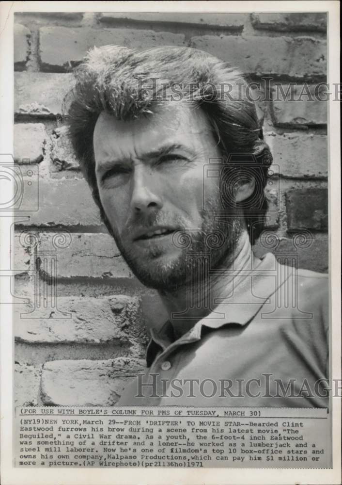 1971 Press Photo Actor Clint Eastwood stars in Civil War drama "The Beguiled"- Historic Images