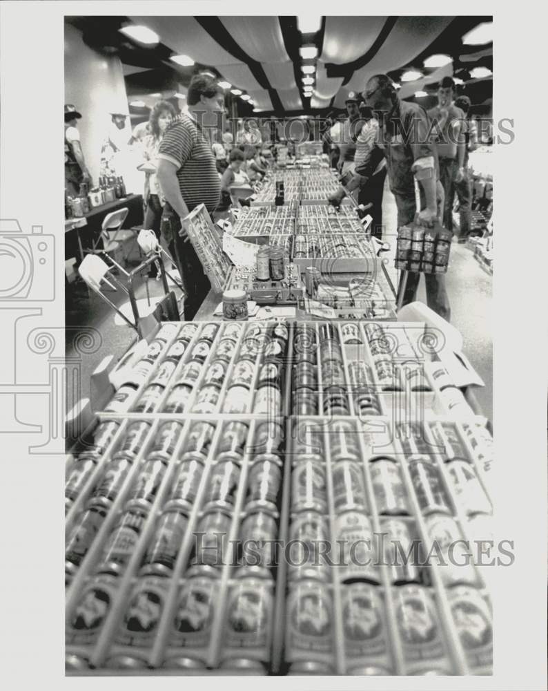 1983 Press Photo Beer cans for sale at flea market. - hpa02207- Historic Images