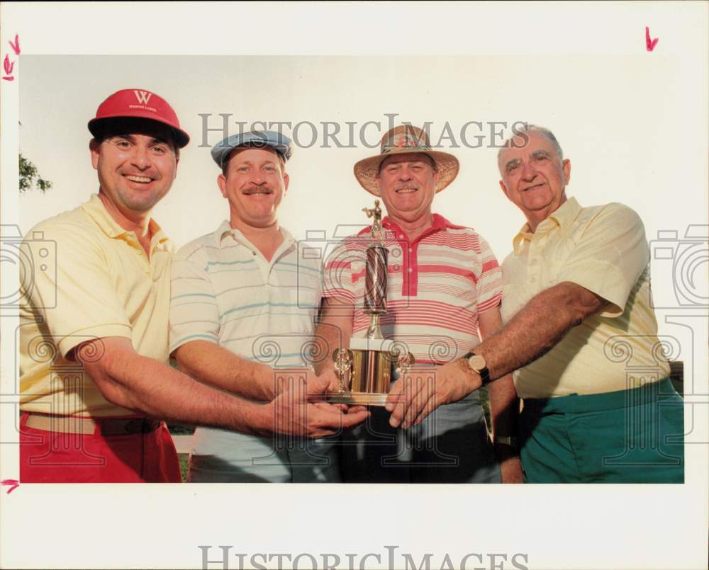 1989 Press Photo Winners of Jack Gallagher Golf Invitational show their trophy.- Historic Images