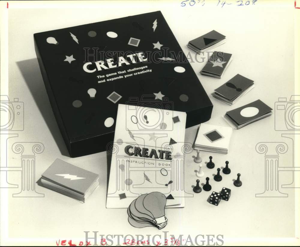 1986 Press Photo &quot;Create&quot; game pieces - hpa07936- Historic Images