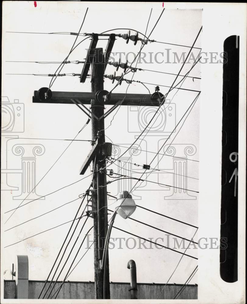 1964 Press Photo Electrical and Telephone Wire Pole with Street Light- Historic Images