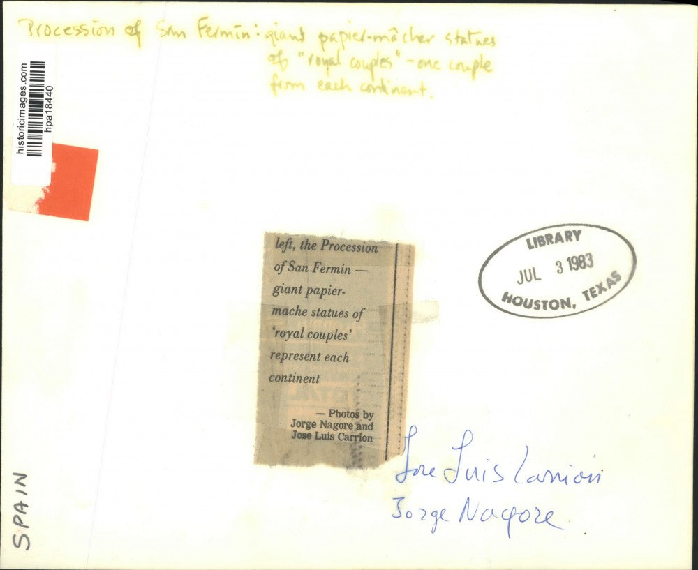 1983 Press Photo Royal Statues at Procession of San Fermin Parade in Spain