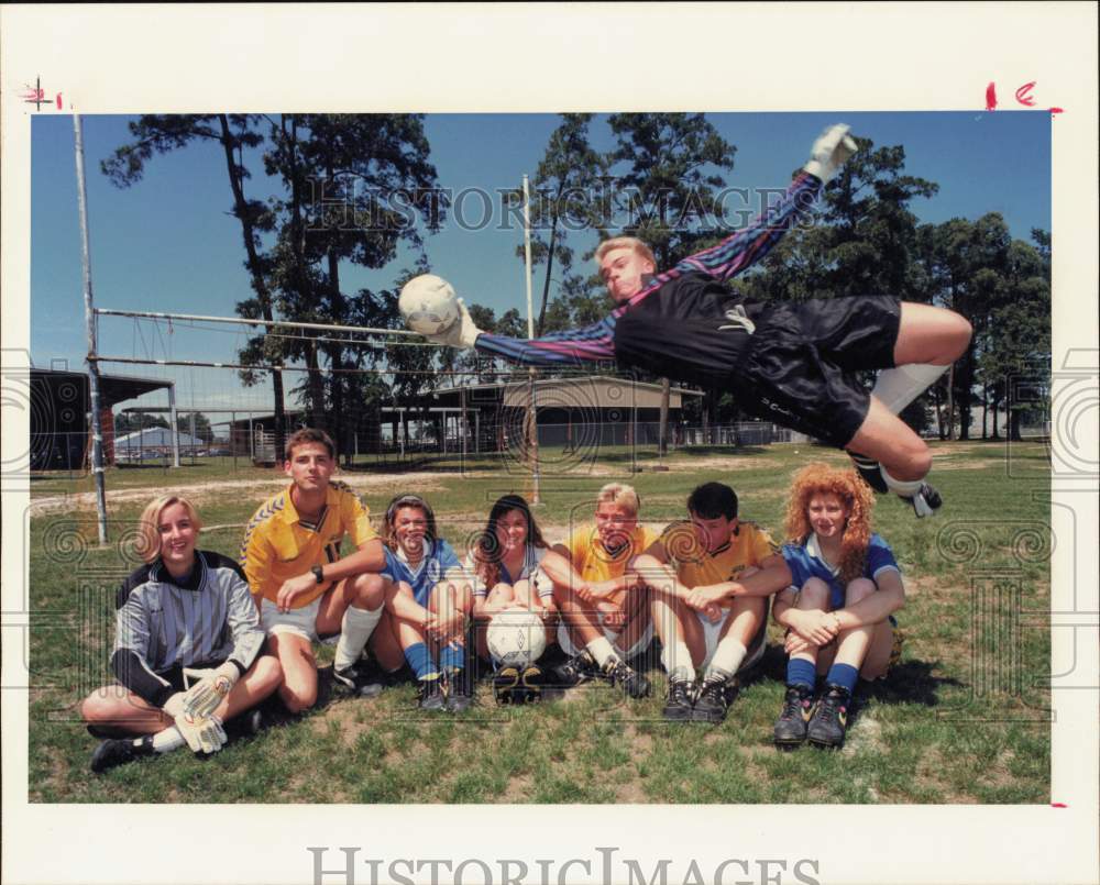 1990 Press Photo Klein High School Soccer Players, Klein, Texas - hpa26105- Historic Images