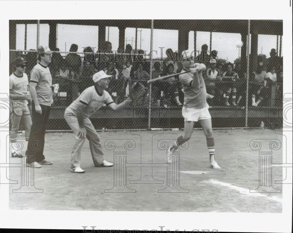 Press Photo Players and umpires at Cystic Fibrosis Houston Media Softball game.- Historic Images