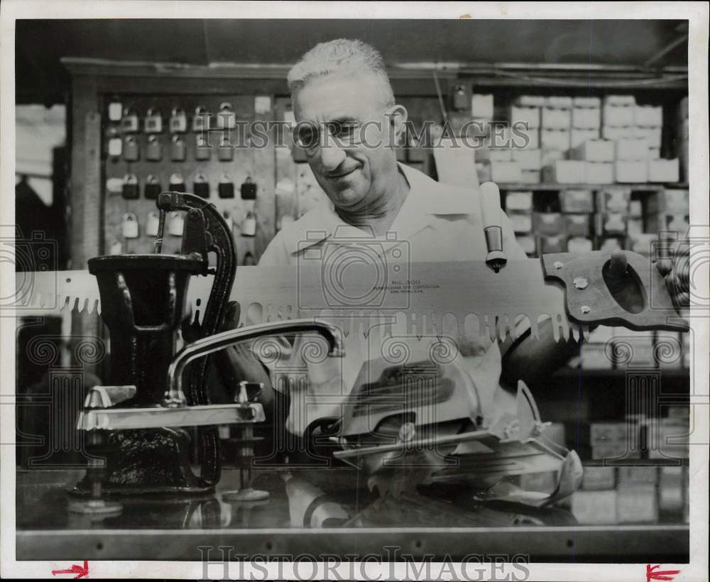 1956 Press Photo Owner of San Jacinto Sales Company Abe S. Ginsburg, Texas- Historic Images