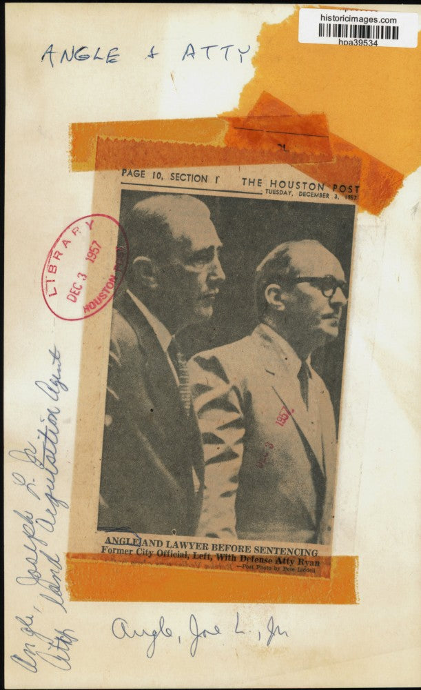 1957 Press Photo Joe L. Angle Jr., Former City Official, with Attorney at Trial