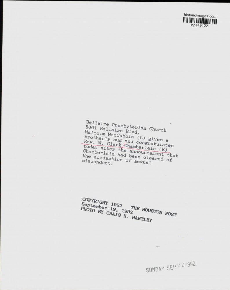 1992 Press Photo Rev. Chamberlain and Malcolm MacCubbin at Bellaire Presbyterian