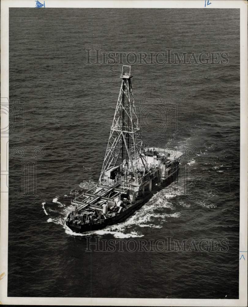 1965 Press Photo Oil Drilling Vessel Glomar IV, Gulf Oil Corporation, Galveston- Historic Images