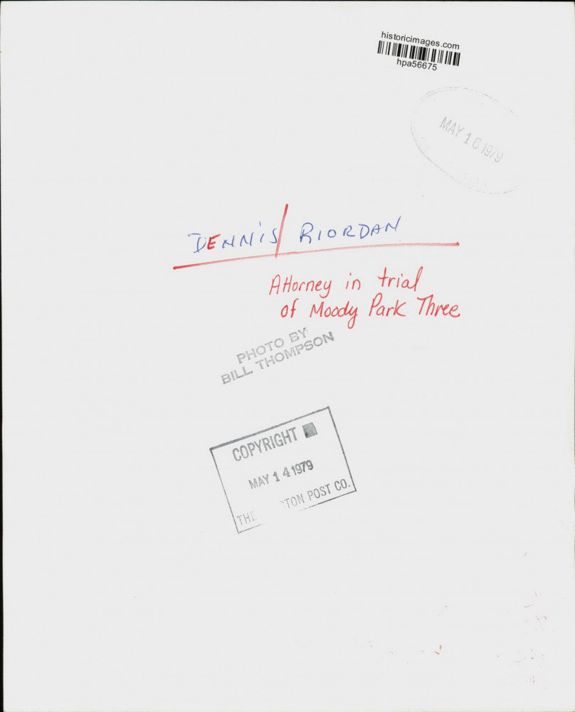 1979 Press Photo Dennis Riordan, Moody Park Three trial attorney. - hpa56675