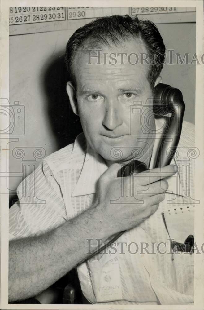 1954 Press Photo J.W. Stacey talks on telephone - hpa60344- Historic Images