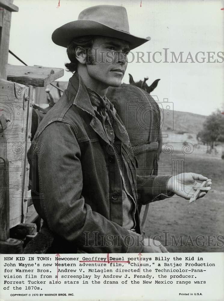 1970 Press Photo Geoffrey Deuel portrays Billy the Kid in Warner Bros.&#39; &quot;Chisum&quot;- Historic Images