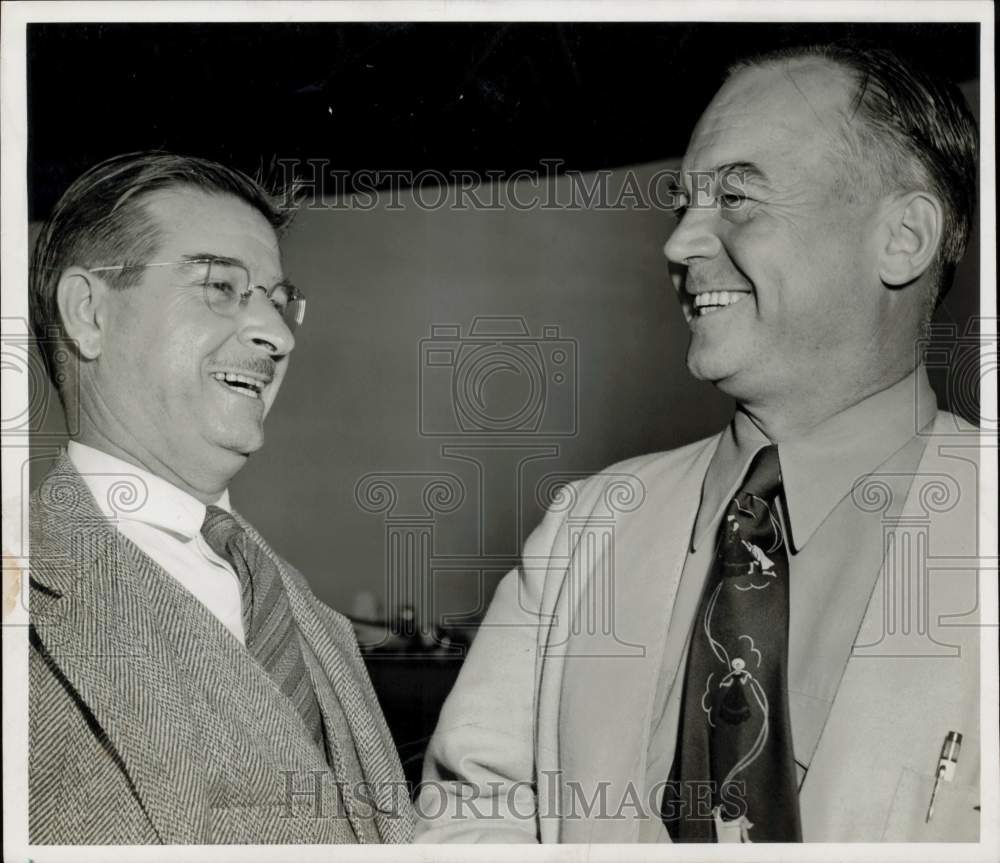 1949 Press Photo Roy Crane shares laugh with Jack Mosley - hpa69615- Historic Images