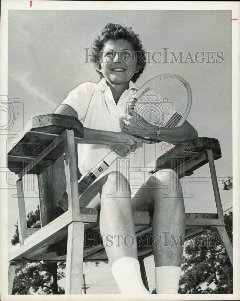 1958 Press Photo Jane Novak shown at tennis match. - hpa78238- Historic Images