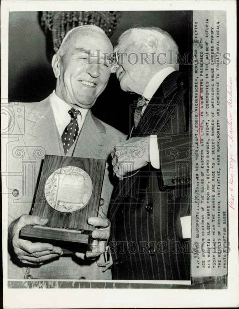 1956 Press Photo Eddie Rickenbacker and Bernard Baruch at Horatio Alger Awards.- Historic Images