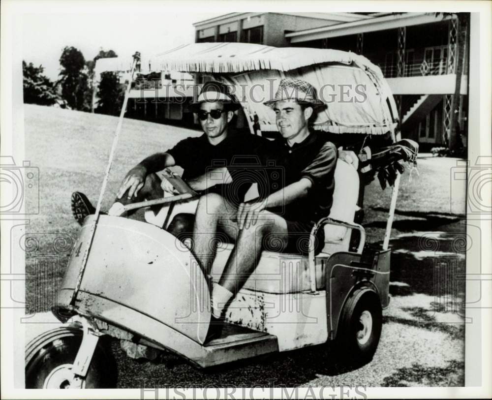 1966 Press Photo Charles Rebozo, Florida bank president in golf cart with Nixon- Historic Images